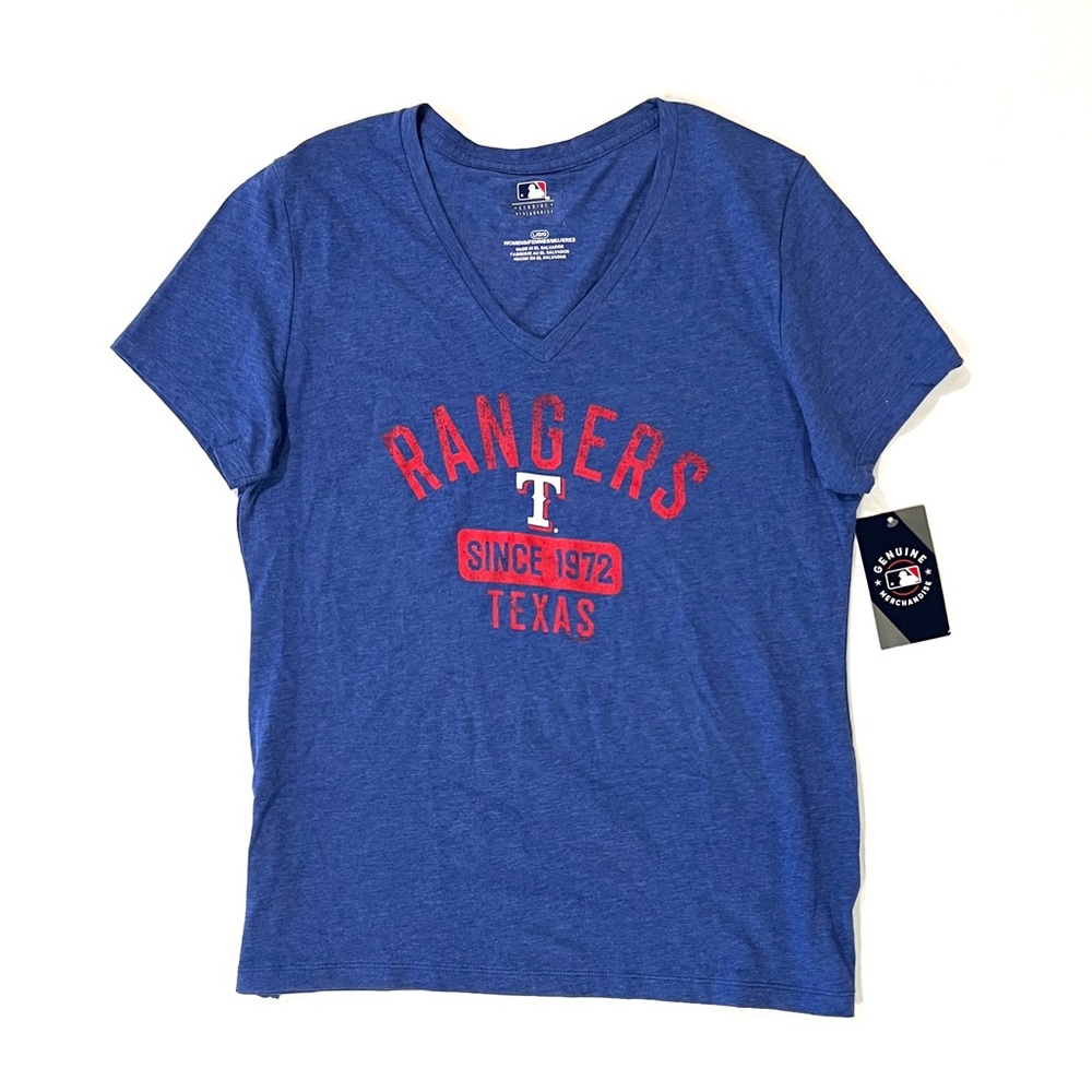 NWT Women's Texas Rangers Heathered Blue Old Time Favorite V-Neck T-Shirt